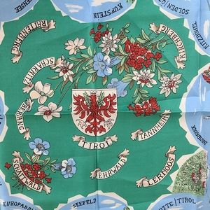 Vintage AUSTRIA Cities Flowers Scenic Souvenir Handkerchief Hankie Scarf 23x23